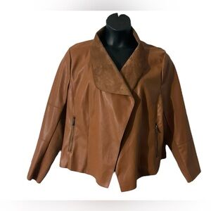 BAGATELLE Faux Suede Tan Open Crop Jacket Coat SZ 2X Women Moto Western Casual‎